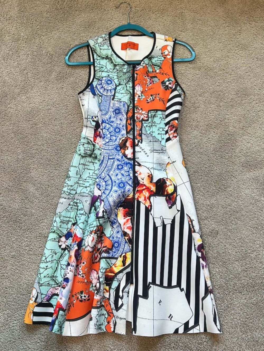 Clover Canyon Neoprene World Map Flared Zip Up Dress (size medium), used